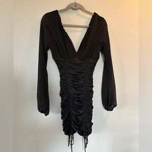 Tiger mist Elegant Black long sleeve Ruched Dress| size xs